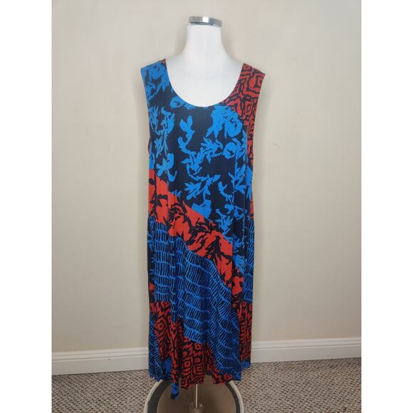 Soft Surroundings Dresses & Skirts - Soft Surroundings 1X Midi Dress Blue Red Print Pockets